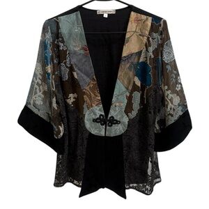 Vintage Spencer Alexis Floral Mixed Media Material Kimono Cardigan Duster Jacket